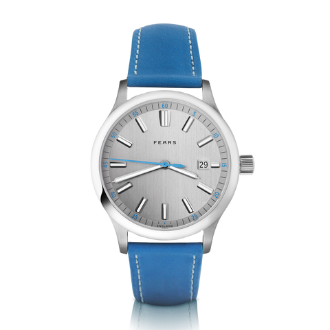 Fears Redcliff 39.5 Date Pewter Grey Leather Strap Watch