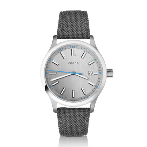 Fears Redcliff 39.5 Date Pewter Grey Leather Strap Watch
