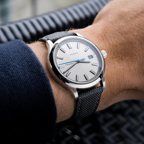 Fears Redcliff 39.5 Date Pewter Grey Leather Strap Watch