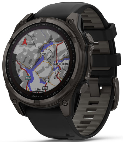 Garmin Fenix 8 47mm Sapphire Solar Carbon Grey DLC Titanium Black Pebble Grey Silicone Watch
