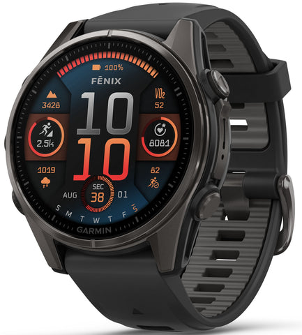 Garmin Fenix 8 43mm Sapphire AMOLED Carbon Grey DLC titanium Black Pebble Grey Silicone Watch