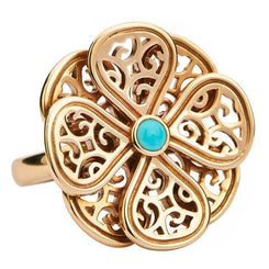 9ct Yellow Gold Turquoise Flore Eight Petal Flower Ring R808
