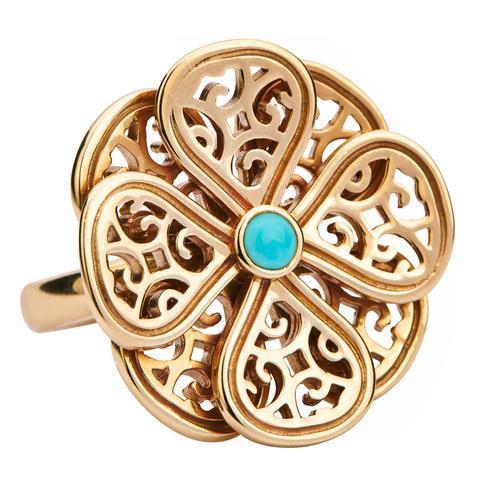 9ct Yellow Gold Turquoise Flore Eight Petal Flower Ring R808