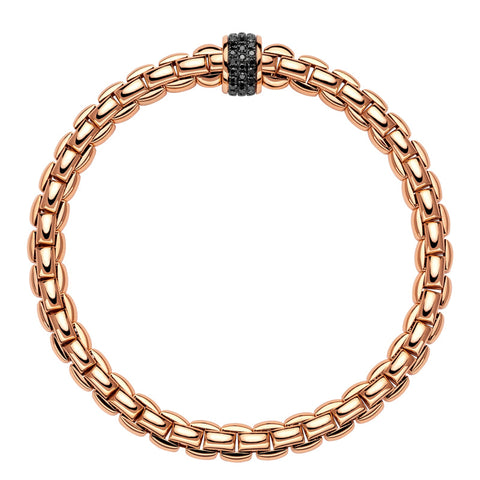 Fope Eka Tiny 18ct Rose Gold 0.54ct Black Diamond Bracelet, 704B/PAVEN.
