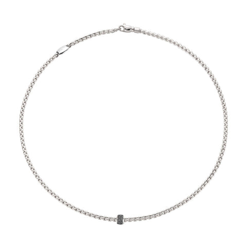 Fope Eka Tiny 18ct White Gold 0.20ct Black Diamond Necklace, 730C PAVEN.