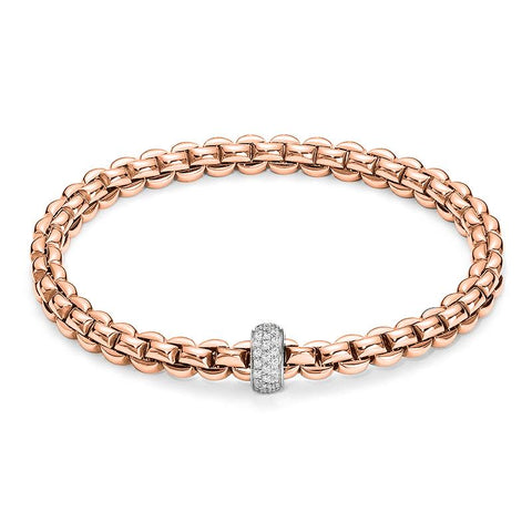 Fope Flex'It Eka 18ct Rose Gold 0.37ct Diamond Bracelet. 721B PAVE.