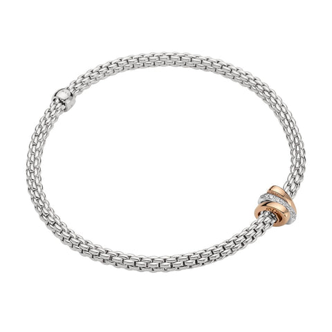 Fope Flex'it Prima 18ct White Gold 0.10ct Diamond Rose Gold Rondelle Bracelet, 744B/BBR.