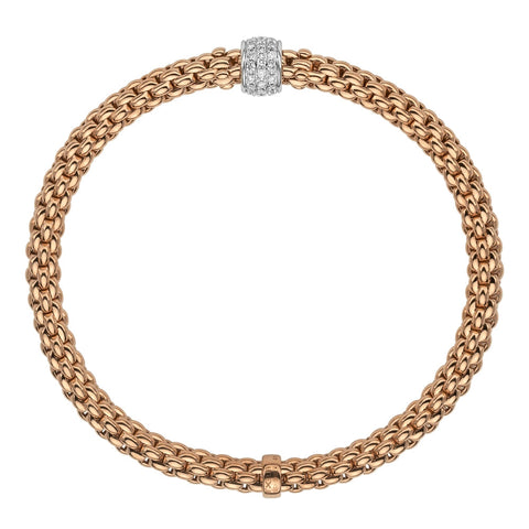 Fope Flex'it Solo 18ct Rose Gold 0.29ct Diamond Bracelet, 634B/PAVE.