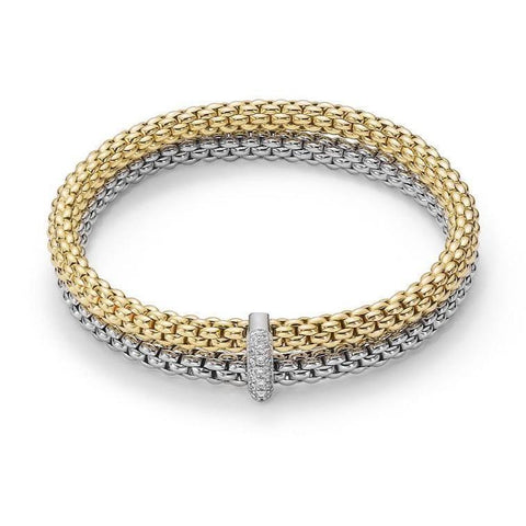Fope Flex'it Solo 18ct White Yellow Gold 0.22ct Diamond Double Bracelet, 529B/BBR.