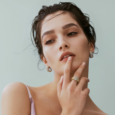 Fope Panorama 18ct Rose Gold 0.23ct Diamond White Gold Rondelle Ring, AN587 PAVE.