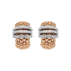 Fope Panorama 18ct Rose Gold 0.46ct Diamond Rondelle Small Hoop Earrings, OR587/PAVE.