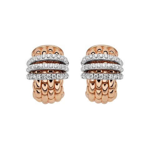 Fope Panorama 18ct Rose Gold 0.46ct Diamond Rondelle Small Hoop Earrings, OR587/PAVE.