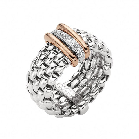 Fope Panorama 18ct White Gold 0.08ct Diamond Rose Gold Rondelle Ring, AN587 BBR.