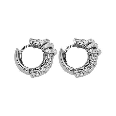Fope Panorama 18ct White Gold 0.46ct Diamond Rondelle Small Hoop Earrings, OR587/PAVE.