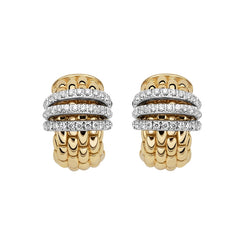 Fope Panorama 18ct Yellow Gold 0.46ct Diamond Rondelle Small Hoop Earrings, OR587 PAVE.