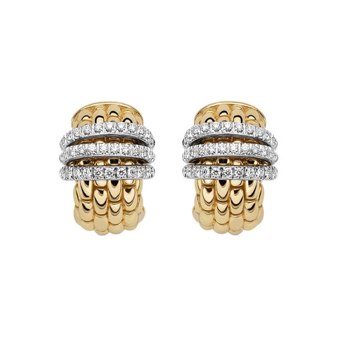 Fope Panorama 18ct Yellow Gold 0.46ct Diamond Rondelle Small Hoop Earrings, OR587 PAVE.