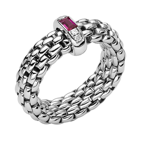 Fope Vendome 18ct White Gold Ruby Diamond Ring AN583/BRUB.