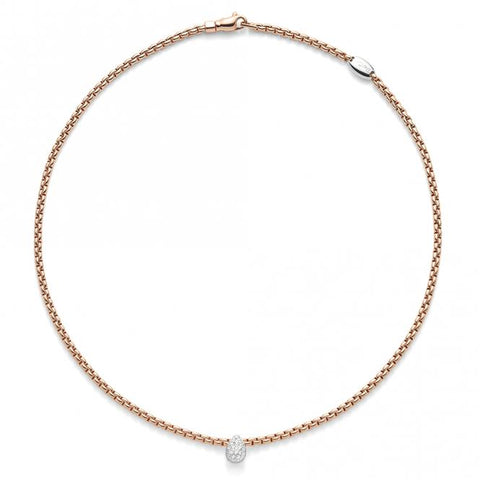 Fope Eka Tiny 18ct Rose Gold 0.27ct Diamond Pear Necklace. 735C PAVE.