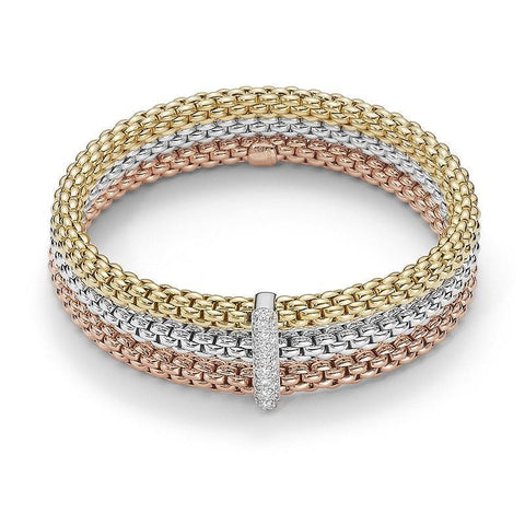 Fope Flex'it Solo 18ct Yellow White Rose Gold 0.34ct Diamond Bracelet, 530B/BBR.