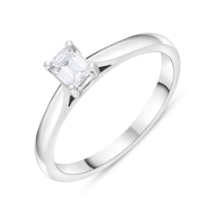 Platinum 0.32 Diamond Solitaire Emerald Cut Claw Ring Size O GIA EVS2