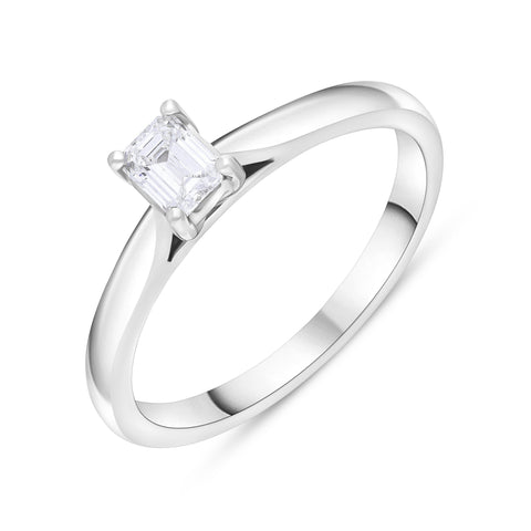 Platinum 0.32 Diamond Solitaire Emerald Cut Claw Ring Size O GIA EVS2