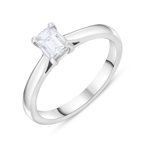 Platinum 0.50 Diamond Solitaire Emerald Cut Claw Ring Size M GIA DVS2