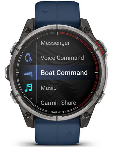 Smartwatch with a blue strap displaying app icons on a white background