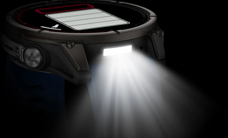 Robotic vacuum cleaner with a light beam on a dark background