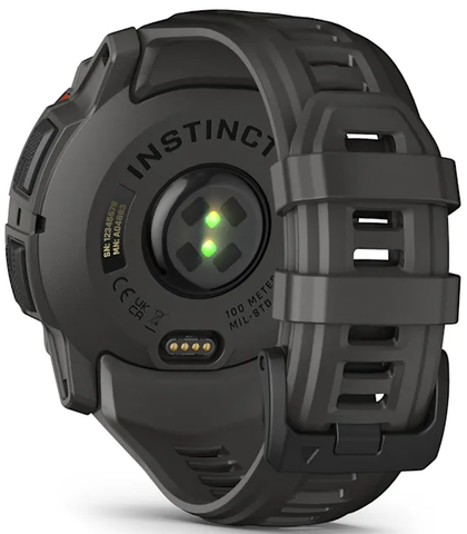 Black smartwatch with 'Instinct' branding on a white background