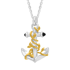Gold Plated Sterling Silver Whitby Jet Vine Anchor Necklace