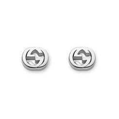 Gucci Interlocking G Motif Sterling Silver Rhodium Plated Stud Earrings YBD356289001