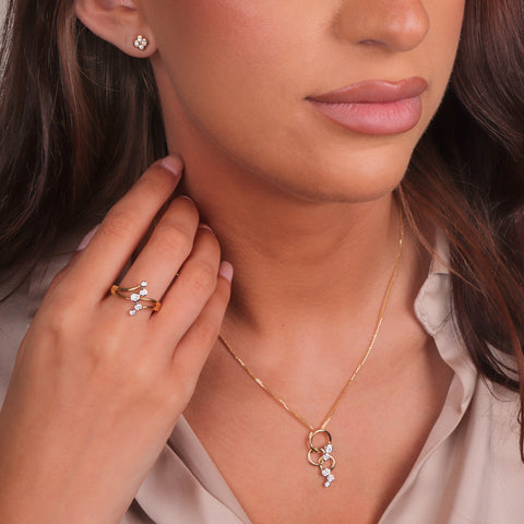 18ct Yellow & White 0.39ct Diamond 5 Stone Triple Circle Round Necklace