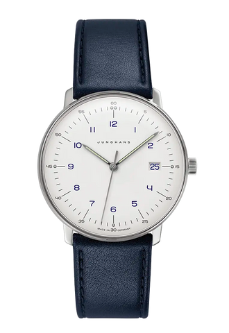 Junghans Max Bill Quartz Blue with white dial, stainless steel case