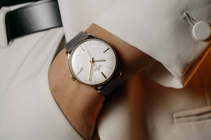 Junghans Meister Mega Solar Grey Leather with white dial, stainless steel case