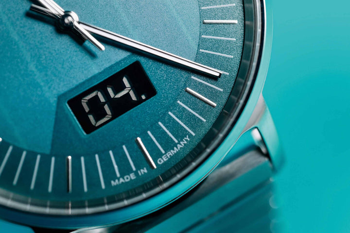 Junghans Milano Mega Solar with green dial, stainless steel case