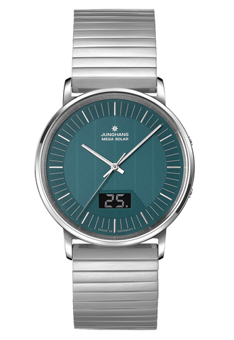 Junghans Milano Mega Solar with green dial, stainless steel case