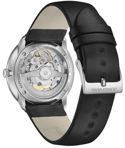 Junghans Meister Fein Automatic Signatur Watch with grey dial, leather strap, steel case