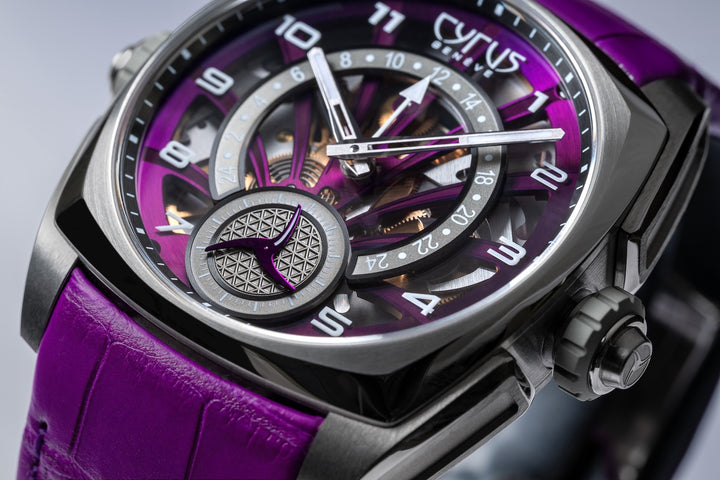 Cyrus Klepcys GMT Titanium Royal Purple Alligator Watch