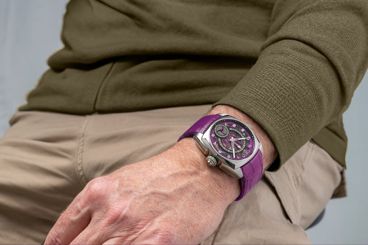 Cyrus Klepcys GMT Titanium Royal Purple Alligator Watch