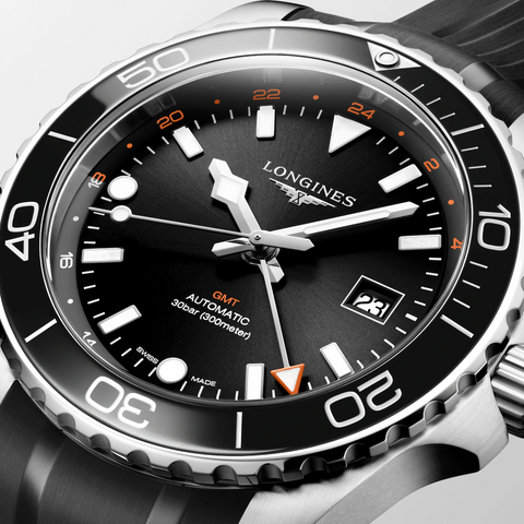 Longines Watch Hydroconquest GMT Sunray Black Rubber
