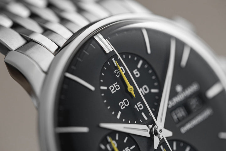 Junghans Meister Chronoscope Watch with grey dial, steel bracelet, steel case