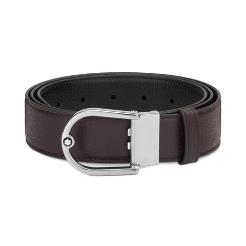 Montblanc Horseshoe Buckle Grainy Ebony/Black 35mm Reversible Leather Belt 198632