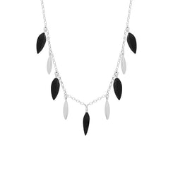 Sterling Silver Whitby jet Marquise Alternating Chain Necklace