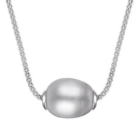 00095656 Sterling Silver Grey Baroque Single Pearl Bead Necklace, N696.