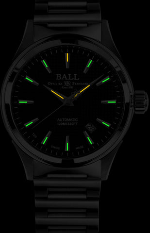 Ball Watch Company Fireman Victory Watch with black dial, steel bracelet, steel case