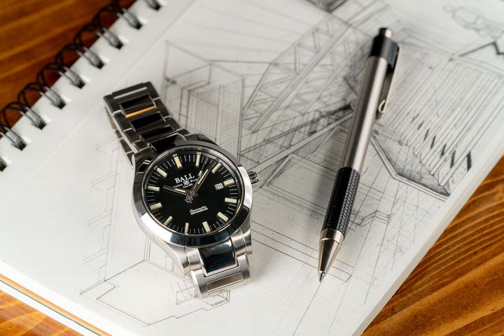 Ball Watch Company Engineer M Marvelight Watch with black dial, steel bracelet, steel case
