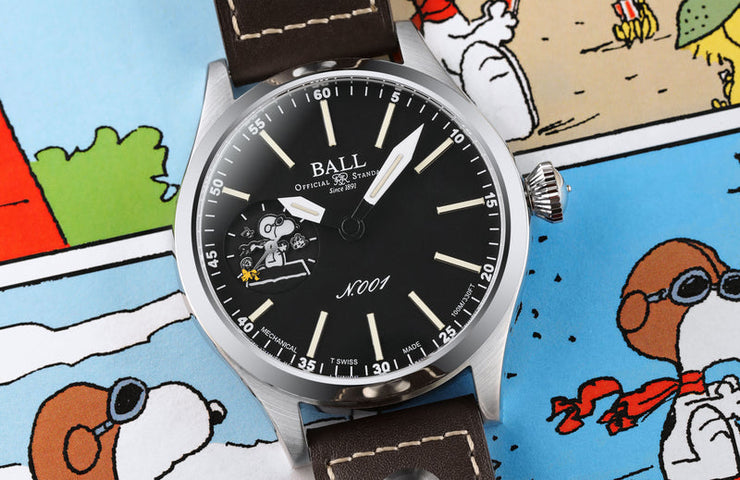 Ball Watch Company Ball Limited Edition Engineer Master II Snoopy Flying Ace with black dial, leather strap, steel case