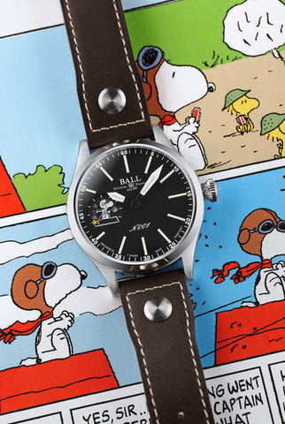Ball Watch Company Ball Limited Edition Engineer Master II Snoopy Flying Ace with black dial, leather strap, steel case