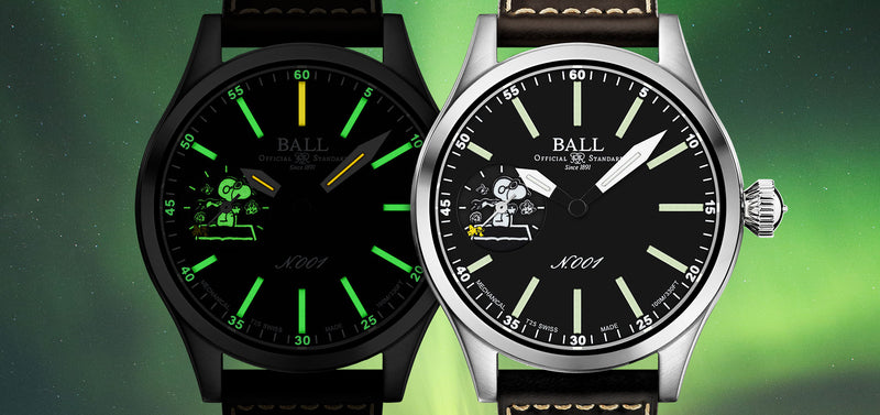 Ball Watch Company Ball Limited Edition Engineer Master II Snoopy Flying Ace with black dial, leather strap, steel case