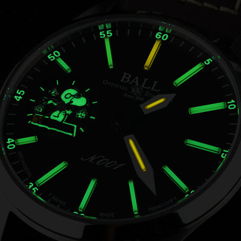 Ball Watch Company Ball Limited Edition Engineer Master II Snoopy Flying Ace with black dial, leather strap, steel case